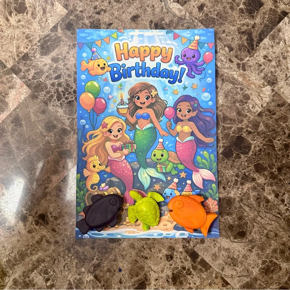 Handmade Mermaid Themed Crayon Birthday Card NEW